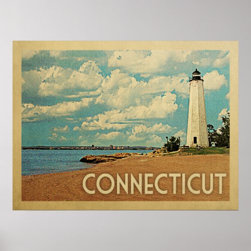 Connecticut Lighthouse Vintage Travel Poster