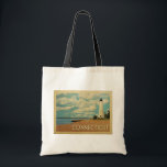 Connecticut Lighthouse Vintage Travel Tote Bag<br><div class="desc">Connecticut design in Vintage Travel style featuring a lighthouse on the cliff shore,  overlooking the Atlantic ocean.</div>
