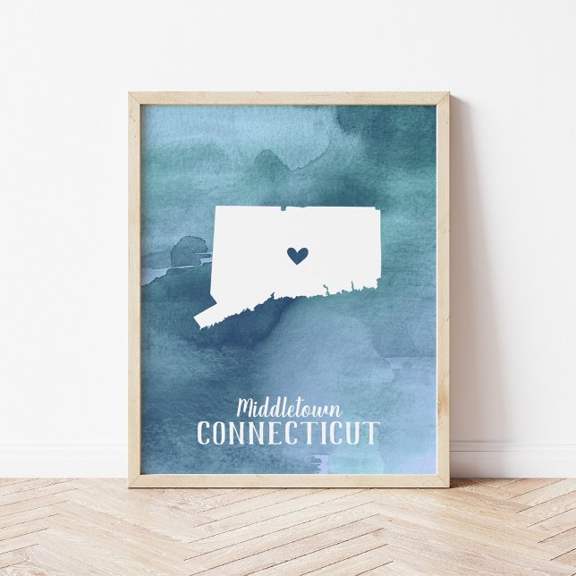 Connecticut Map Blue Watercolor Personalized Art Poster (Creator Uploaded)