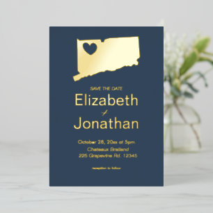 Connecticut Map Destination Wedding     Foil Invitation