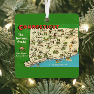  Connecticut Map Metal Ornament