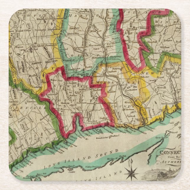 Connecticut Map Square Paper Coaster (Front)
