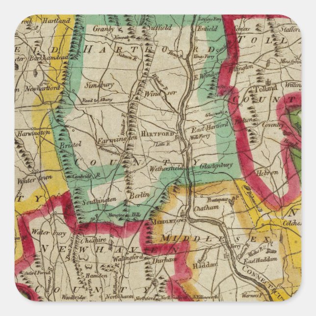 Connecticut Map Square Sticker (Front)