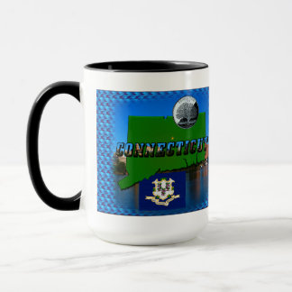 Connecticut' Map, Text, Faux Quarter, Flag Scenery Mug