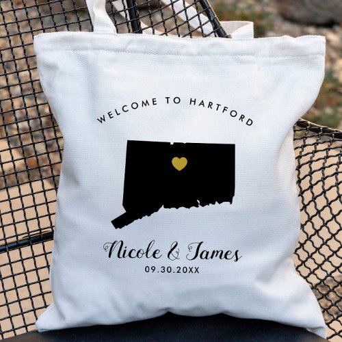 Connecticut Map Wedding Welcome Bag Tote Black