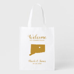 Connecticut Map Wedding Welcome Bag Tote, Gold