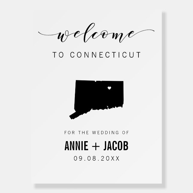 Connecticut Map Wedding Welcome Sign, Foam Board (Front)