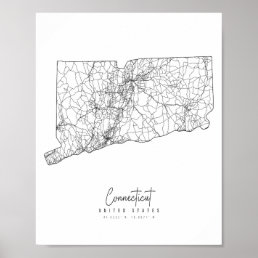Connecticut Minimal Street Map Poster
