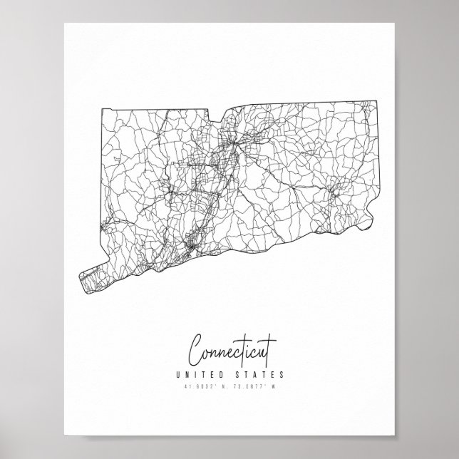 Connecticut Minimal Street Map Poster (Front)