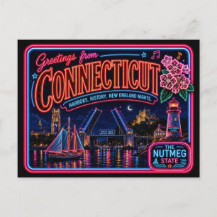 Connecticut Neon State Retro Vintage Postcard