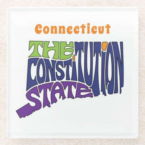Connecticut Nickname Word Art Glass Coaster