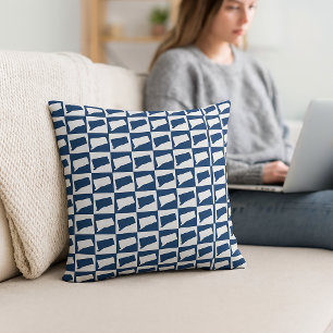 Connecticut Outline Pattern Blue and White Throw Pillow