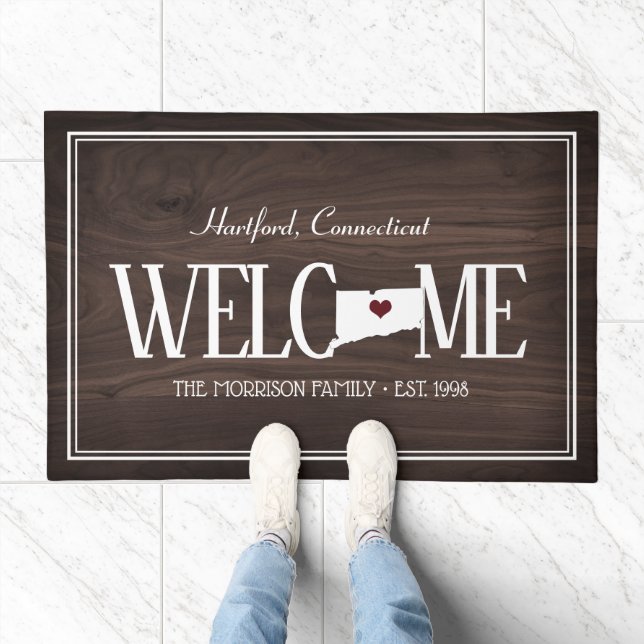 Connecticut Personalized Woodgrain Welcome Doormat (Indoor)