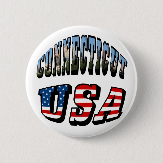 Connecticut Picture and USA Flag Text Button (Front)