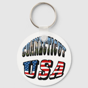 Connecticut Picture and USA Flag Text Keychain