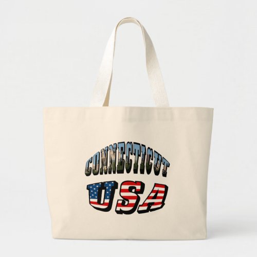 Connecticut Picture and USA Flag Text Large Tote Bag