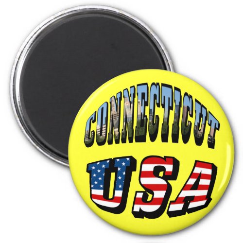 Connecticut Picture and USA Flag Text Magnet