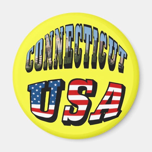 Connecticut Picture and USA Flag Text Magnet (Front)