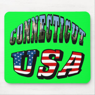 Connecticut Picture and USA Flag Text Mouse Pad