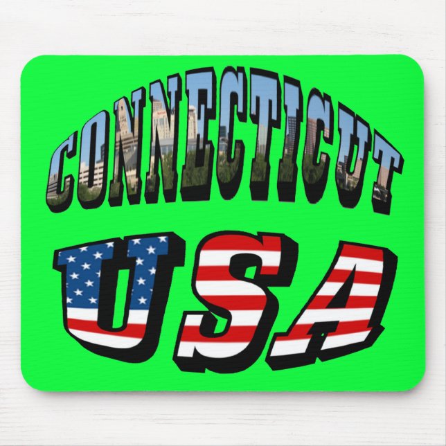 Connecticut Picture and USA Flag Text Mouse Pad (Front)