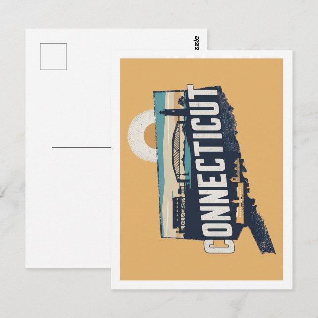 Connecticut Retro Travel Design Iconic US States Postcard (Front/Back)