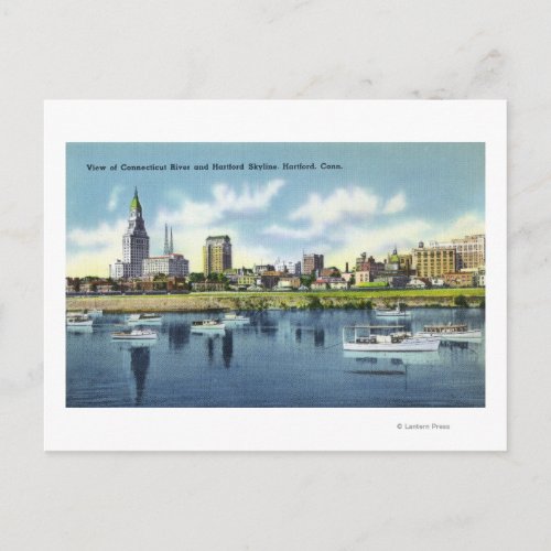 Connecticut River View of the Hartfort Skyline Postcard