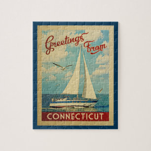 Connecticut Sailboat Vintage Travel Jigsaw Puzzle