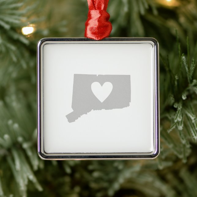 Connecticut Shaped Grey with Heart Gray Nutmegger Metal Ornament (Tree)