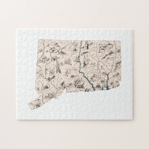 Connecticut Shaped Vintage Picture Map Jigsaw Puzzle