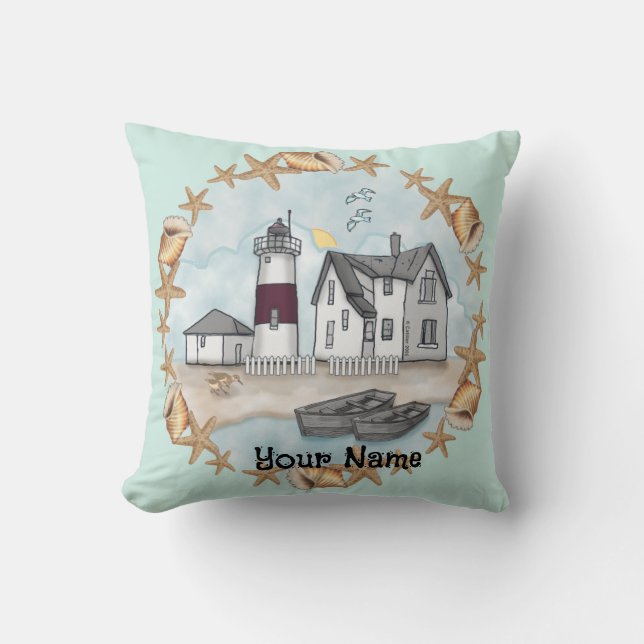 Connecticut Shells Lighthouse Pillow (Front)