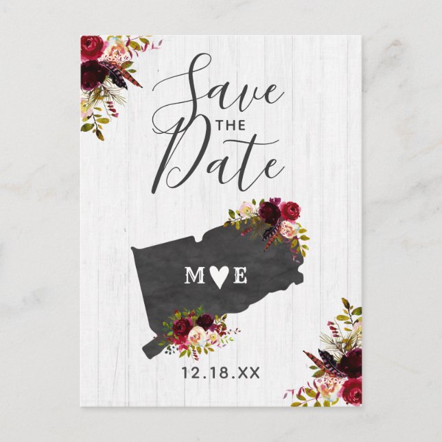 Connecticut State Destination Rustic Save the Date Announcement Postcard (Front)
