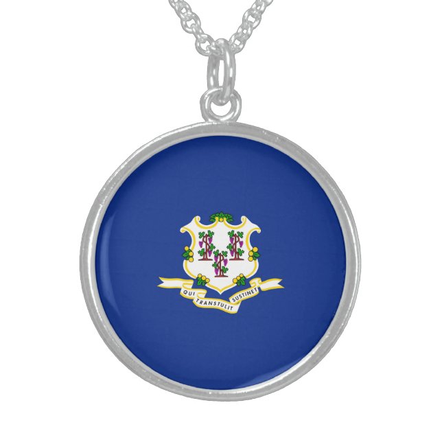 Connecticut State Flag Design Sterling Silver Necklace (Front)