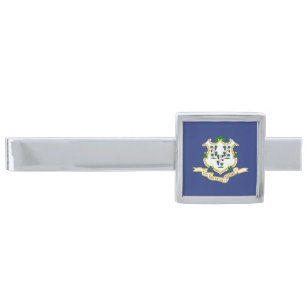 Connecticut State Flag Silver Finish Tie Bar