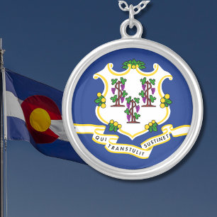 Connecticut State Flag Silver Plated Necklace