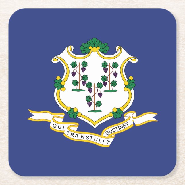 Connecticut State Flag Square Paper Coaster (Front)