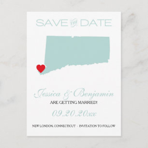 Connecticut State Map Save the Date Announcement Postcard