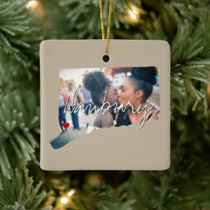 Connecticut State Photo insert and town name Ceramic Ornament