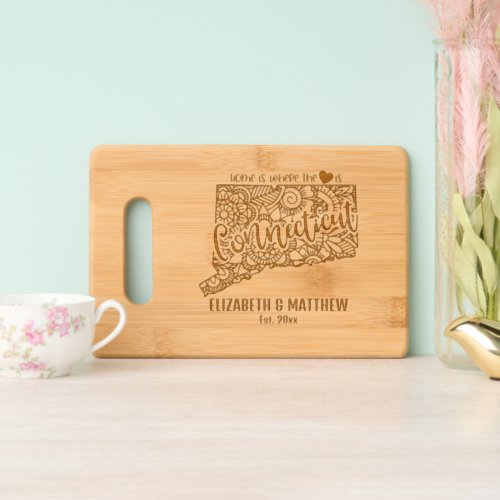Connecticut state wedding couple names date cutting board