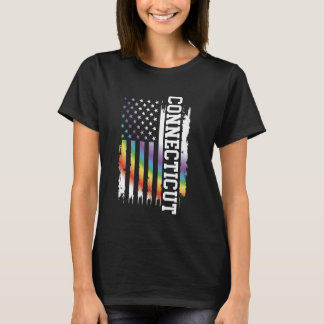 Connecticut United States Distressed Rainbow w US T-Shirt