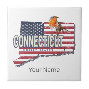 Connecticut united states retro state map vintage ceramic tile