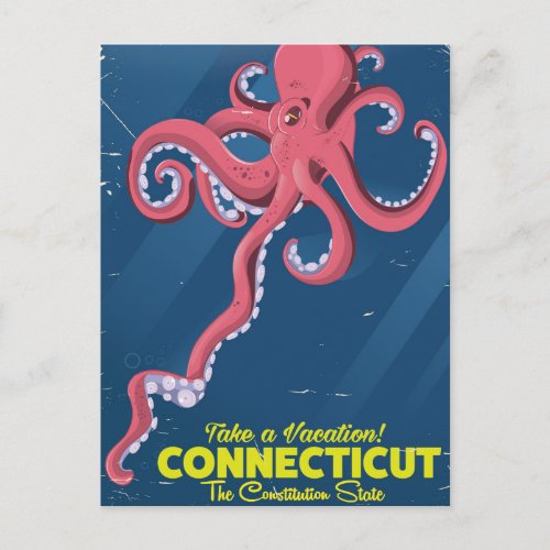Connecticut USA Octopus vintage travel poster Postcard
