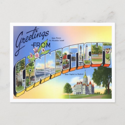 Connecticut Vintage Big Letters Postcard