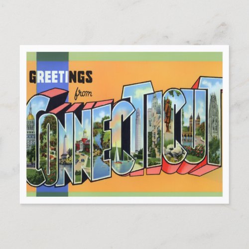 Connecticut Vintage Big Letters Postcard