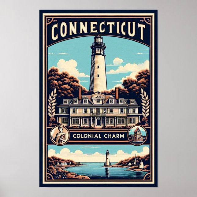Connecticut Vintage Travel Poster (Front)