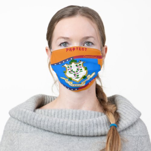 Connecticut w Stars Stripes on Orange Adult Cloth Face Mask