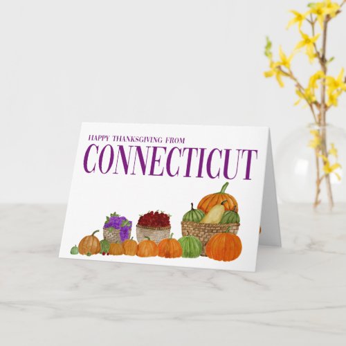 Connecticut Watercolor Pumpkins Thanksgiving Card