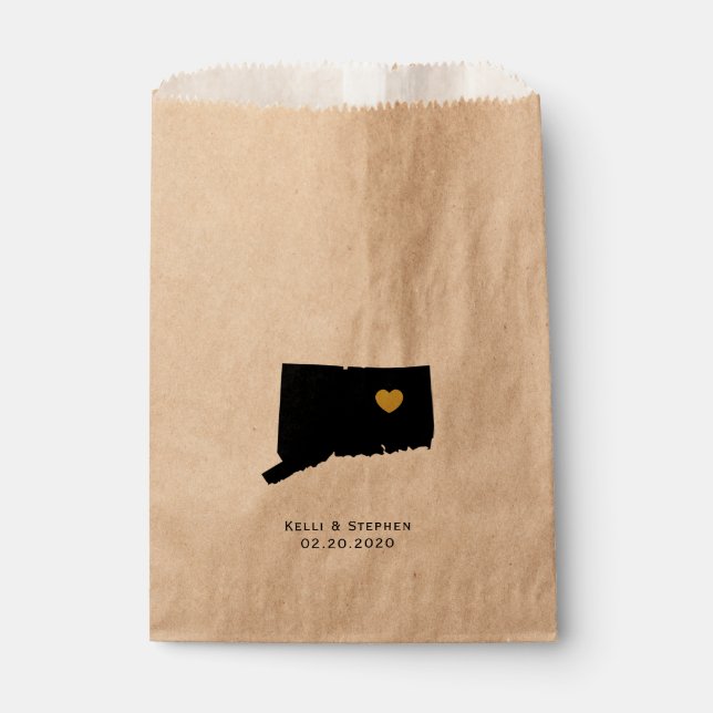 Connecticut Wedding Favor Treat Sacks, Gift Bags (Front)