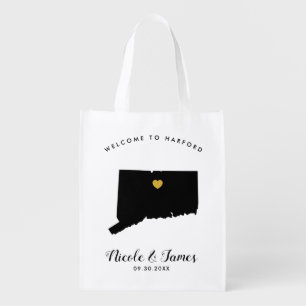 Connecticut Wedding Welcome Bag, Black & Gold Tote