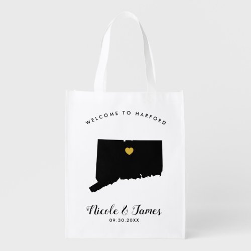 Connecticut Wedding Welcome Bag Black  Gold Tote