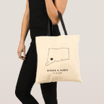 Connecticut Wedding Welcome Bag Tote, Black Map<br><div class="desc">Wedding welcome gift bag featuring map graphic. Your guests will love checking into their hotel and finding this tote filled with treats awaiting them. You may position the heart to the location of your big day using the "customize further" feature.</div>